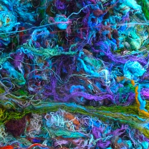 Sari silk fibre batt multicoloured silk/cotton fibers mixed fibre batt needle felting wet felting spinning sewing image 1