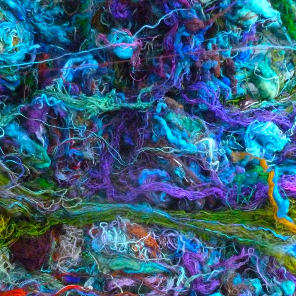 Sari silk fibre batt - multicoloured silk/cotton fibers - mixed fibre batt - needle felting -wet felting - spinning - sewing