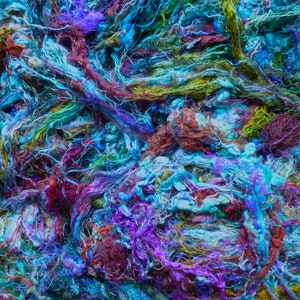 Sari silk fibre batt multicoloured silk/cotton fibers mixed fibre batt needle felting wet felting spinning sewing image 3
