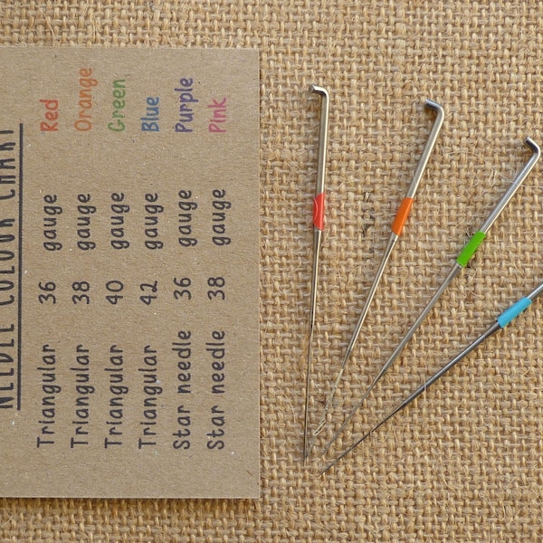 32 mixed triangular felting needles - 36, 38, 40, 42 gauge - needle felting - rainbow colour - wool roving- animal - miniature- kawaii