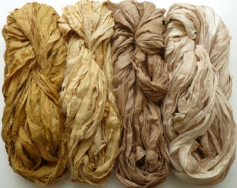 Recycled Sari Boho Silk Ribbon in cream, beige, natural colours