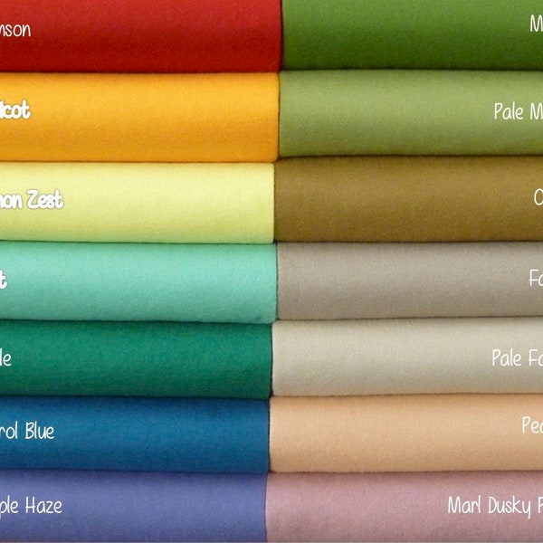 Fogli di feltro di lana 9"x12" Alta qualità - SCEGLI QUALSIASI COLORE 63 - 7 Nuovi colori! - misto feltro di lana - quadrati di feltro di lana - infeltrimento ad ago - feltro artigianale