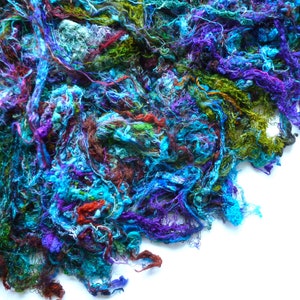 Sari silk fibre batt multicoloured silk/cotton fibers mixed fibre batt needle felting wet felting spinning sewing image 2