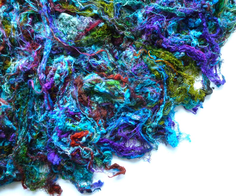 Sari silk fibre batt multicoloured silk/cotton fibers mixed fibre batt needle felting wet felting spinning sewing image 2