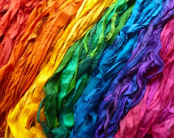 Sari Silk Ribbon Recycled – 7 Bright Colours - Recycled Fibre Art Supplies