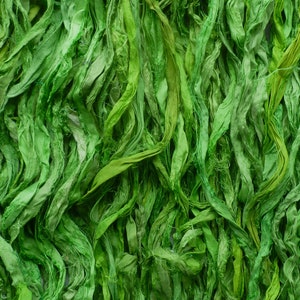 Sari silk ribbon - recycled sari silk ribbon - apple greens - sari silk waste ribbon - silk yarn - combined shipping