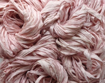 Hand-Dyed Candy Pink Sari Silk Ribbon – Recycled Fabric for Embellishing