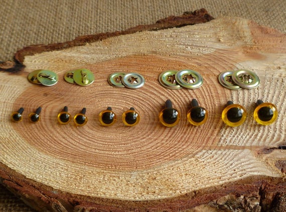 Yellow Safety Eyes 5 pairs (5mm-10mm)  for Dolls, Animals, Crafts