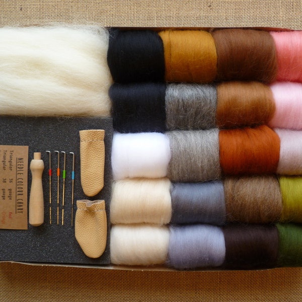 Needle felting kit - 5 styles to choose from  - needle felting starter kit - animal miniatures - wool felting needles - merino wool - roving