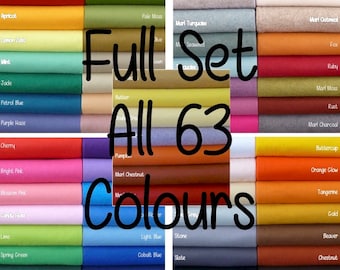Wool felt sheets Top quality - pack of All 63 wool blend sheets 9”x12” -7 New colours! - wool blend- craft felt -needle felting- sewing felt