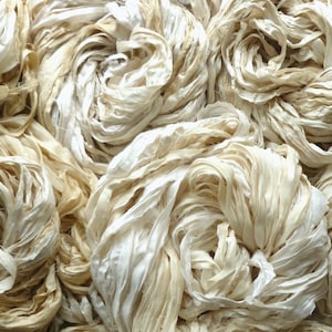 Sari silk ribbon - cream/ivory mixed silk ribbon - recycled sari silk ribbon - silk ribbon - sari silk waste ribbon - combined shipping