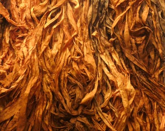 Hand-Dyed Sari Silk Ribbon – Chestnut Brown Gold Recycled Yarn for Embellishing