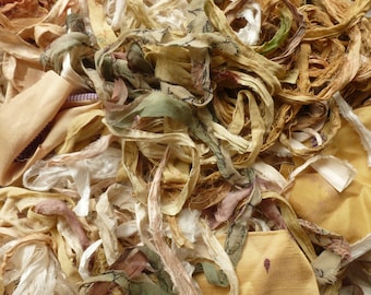 Sari silk ribbon/yarn/fabric remnants 1.5oz mixed bag  - natural silk ribbons, yarns, fabric strips - combined shipping