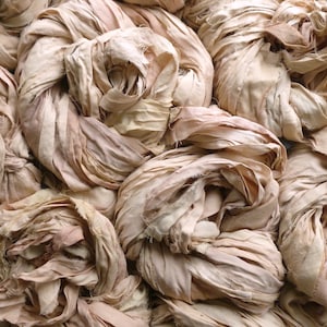 Sari silk ribbon - pale oyster pink - recycled sari silk ribbon - silk ribbon - sari silk waste ribbon