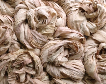 Sari silk ribbon - pale oyster pink - recycled sari silk ribbon - silk ribbon - sari silk waste ribbon