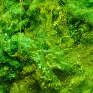 Hand dyed silk throwster waste - lime greens silk throwster - silk fibres - wet felting silk fibres - silk fibrers for felting