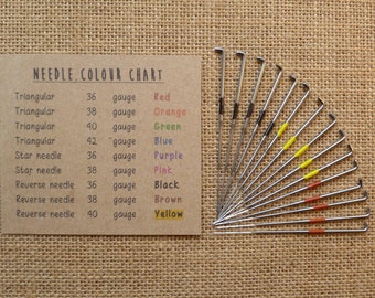 Revese felting needles, rainbow colour coded needles 36 gauge, 38 gauge, 40 gauge reverse felting needles -needle felting needles