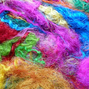 sari silk fibres mixed bag of colours - recycled shimmering silk fibres for spinning, needle felting, wet felting - combined shipping