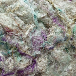 Sari silk 5% cotton fibre batt - natural white with mixed colour veins fibre batt - needle felting - wet felting - spinning - sewing - paper