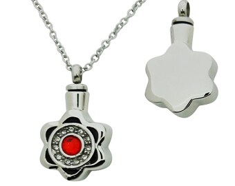 Cremation Urn Jewelry Urn Memorial Jewelry Keepsake Ash Holder Jewelry Flower Red Gem Pendant Necklace Includes Funnel