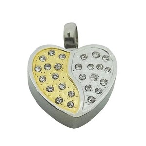 2-Tone Heart CZ Urn Necklace Cremation Jewelry Pet Urn Memorial Keepsake Ash Holder Pendant Includes Funnel