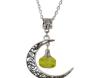 Urn Cremation Necklace Cresent Moon Pendant with Crystal Vial Ash Holder Jewelry Includes Funnel