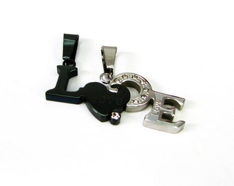 Couple LOVE Letters for Lover Pendant Necklace Chain Jewelry Stainless Steel 1 Pair #C45