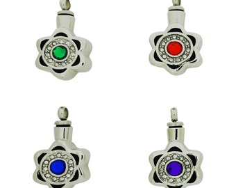 Flower Gem Cremation Urn Necklace Cremation Funeral Jewelry Pet Urn Memorial Keepsake Ash Holder Pendant Includes Funnel