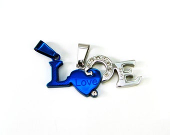 Couple LOVE Letters for Lover Pendant Necklace Chain Jewelry Stainless Steel 1 Pair #C47