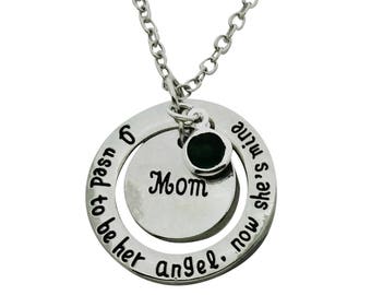 Memorial Jewelry, Memorial Necklace, Hand Stamped Mom Necklace, Loss of Mom Necklace Jewelry with Gemstone and 18" Chain