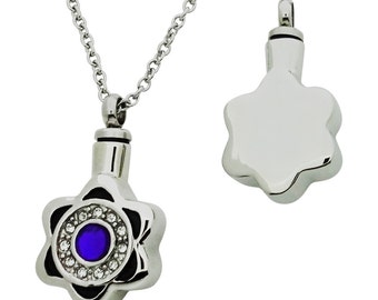 Cremation Urn Jewelry Urn Memorial Jewelry Keepsake Ash Holder Jewelry Flower Purple Gem Pendant Necklace Includes Funnel