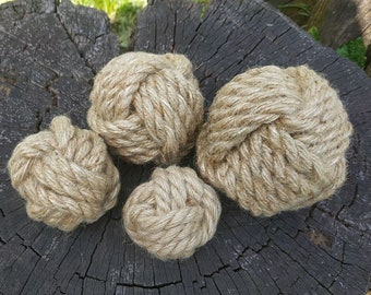 Cuerda de cáñamo natural, juguete para perros para masticar, pelota para perros con nudo de puño de mono ecológico