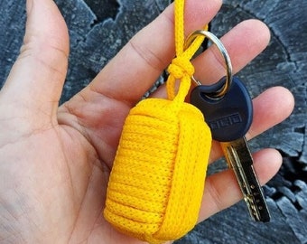 Yellow cork floating nautical key chain Sailor float key ring Monkey fist Yacht keyring Boat Beach keyring Fisherman keyring Summer keychain