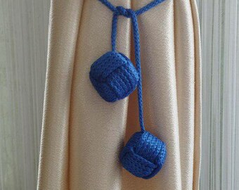 Monkey fist knot Curtain tie back, Blue Nautical Curtain Holdbacks