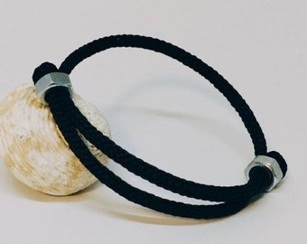 Bracelet cordon réglable écrou Nex noir, bijoux de surf minimalistes simples, bracelet Sailor Beach Summer, bracelet industriel, bracelet unisexe