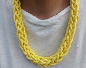 Nautical Summer womens cotton necklace, Braided cord necklace, knot collar, yellow cord necklace, Statement knot necklace, Nautical jewelry
