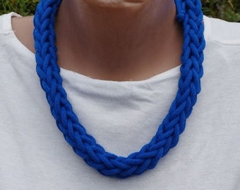 Collar de algodón para mujer con estilo náutico azul, collar de cordón trenzado para niña, collar con nudo para dama de honor, collar tejido de verano, collar llamativo