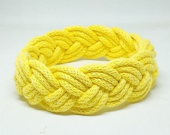 Yellow Braided String Nautical Bracelet, Turks Head Sailor knot Bracelet 3 strand, Cotton Cord Bracelet, Summer Surfer woven Bracelet