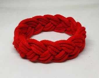 Red Turks Head Sailor knot Bracelet 3 strand, Nautical Braided Cord Bracelet, Summer woven Bracelet, Cotton Beach Bracelet, Surfer Bracelet