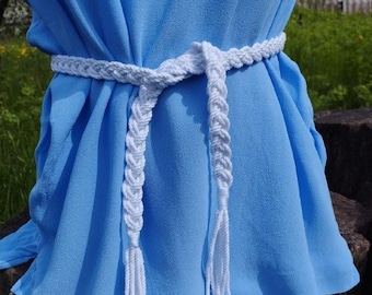 Braided Cotton Belt with Tassels - Boho Dress, White Woven Belt
