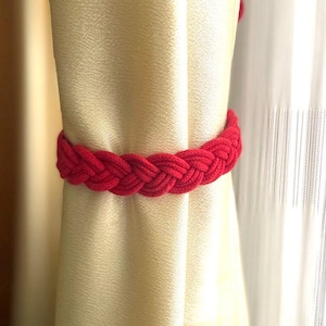 Red braided Nautical Turk head knot Curtain Tiebacks, Woven Curtain holder