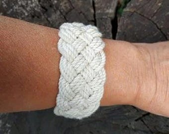 Ivory Cotton Rope Bracelet, Turk Head Knot, Nautical Sailor Bracelet