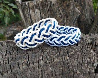 Pulsera de cuerda surfera con rayas blancas y azules, pulsera marinera con nudo de cabeza de turco
