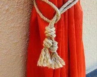 Alzapaños de cortina de cuerda de yute con borlas, alzapaños náuticos