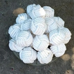 3.5&quot; wide Set of 12 Coastal Wedding Knot Table Number Holder, Nautical Wedding Table Card Holder, Monkey Fist Rope Knot Rustic Wedding Balls