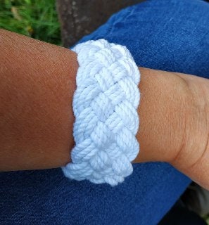 Thick white braided bracelet sale