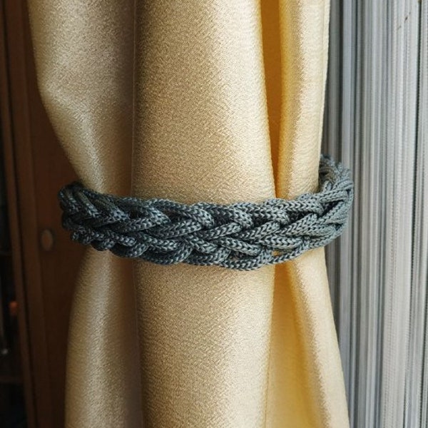 Grey braided curtain tie back or door stop, elegant curtain tiebacks, curtain holdbacks, curtain holder, woven room house decor