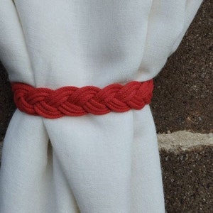 Tiebacks per tende nautiche intrecciate rosse, supporto per tende intrecciate, holdback per tende in corda, fermatende per tende, nodo testa turca, arredamento della casa sulla spiaggia