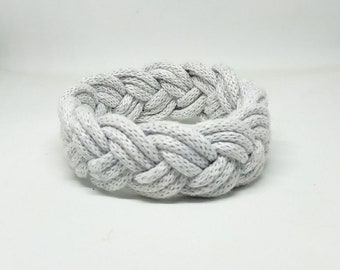 Light grey Turks Head Sailor knot Bracelet 3 strand, Nautical Braided Cord Bracelet, Summer Surfer woven Bracelet, Cotton Beach Bracelet