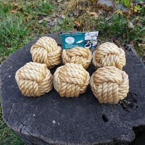 Set of 6 Jute Monkey's Fist Knot Place Card Holders, Nautical Wedding Number Holder